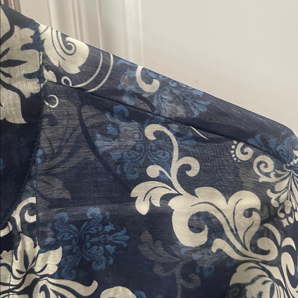 Halogen long sleeve blue sheer paisley button front tie waist top blouse Small - Picture 15 of 16